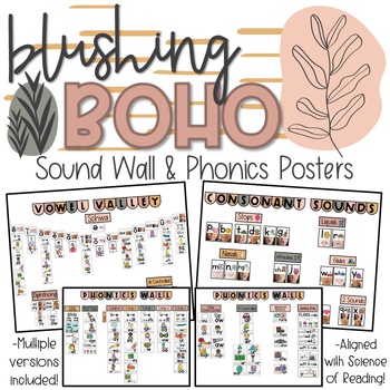 Preview of Blushing Boho Classroom Decor | Sound Wall & Phonics Posters
