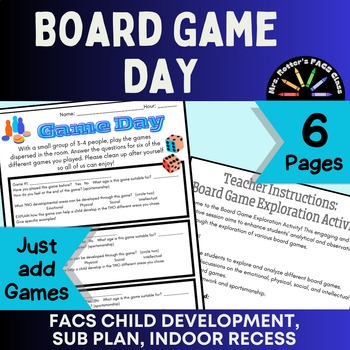 Preview of Board Game Day! FACS Child Development, Sub Plan, Indoor Recess, No Prep
