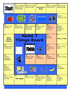 Board Game - Name 3 Things (Hard) by Aron Heaney | TPT