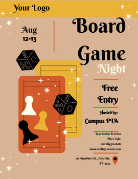 Preview of Board Games Night Flyer with 5 graphics Ready to Edit & Present! Fully Editable