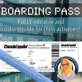 Boarding Pass Template for Spanish Class Travel Simulation