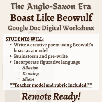 Preview of Boast Like Beowulf Writing Assignment *GOOGLE DOC* Digital WS