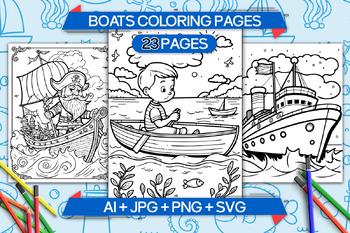 Preview of Boats Coloring Pages for Kids, Ocean-themed digital coloring pages for children