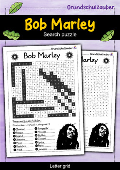 Bob Marley search puzzle letter grid famous personalities (English)