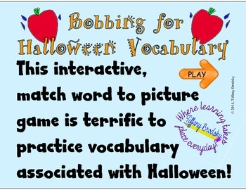 Preview of Bobbing for Halloween Vocabulary Interactive Game; Surperb for Primary & ESOL