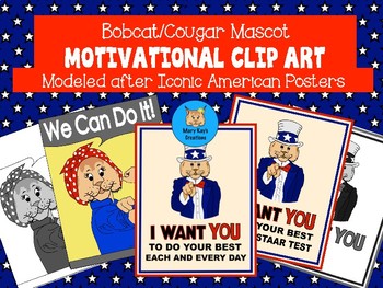 Preview of Bobcat-Cougar Mascot Motivational Clip Art Modeled after Iconic American Posters