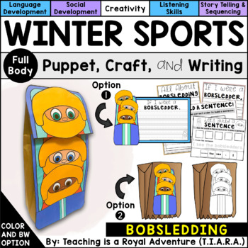 Preview of Bobsledding Craft and Writing | Bobsledding Paper Bag Puppet Template