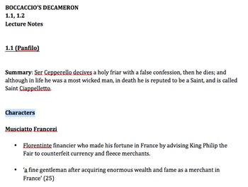 Preview of Boccaccio's Decameron, Stories 1.1 & 1.2 Lecture Notes