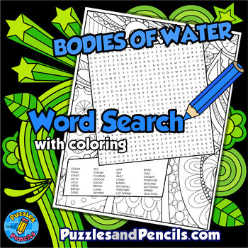 Bodies of Water Word Search Puzzle with Coloring Activity | Geography ...