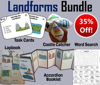 Preview of Landforms and Bodies of Water Activities: Task Cards, Foldables, Word Search