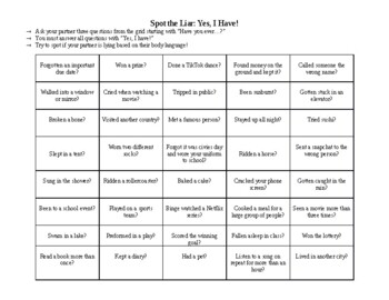 Preview of Body Language Bingo: Yes, I have!