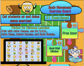 Preview of Body Movement Exercise Board: Virtual Gym Class PE Google Slides 
