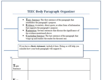 Paragraph Organizer/Template: TEEC for Writing the Perfect Body Paragraph