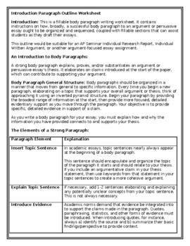 Body Paragraph Writing Outline and Worksheet | TpT