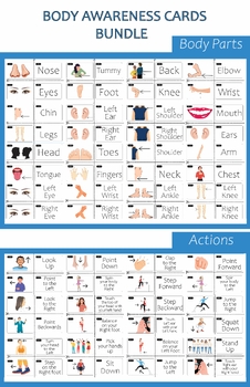 Preview of Body Part Awareness Cards Bundle- Identification, Directionality, and Actions