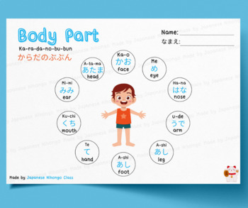 Preview of Body Parts Worksheet, Japanese Language, Hiragana, Word Game, Matching Activity