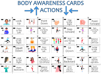 Preview of Body Parts Action Awareness Flash Cards-  Up, Down, Left, and Right Directional