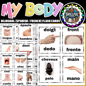 Preview of Body Parts Bilingual (Spanish / French) Flash Cards | Parts of the Body Picture