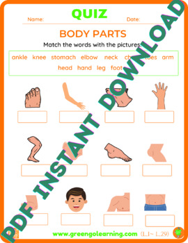 Preview of Body Parts / ESL PDF QUIZ / (easy to check task)