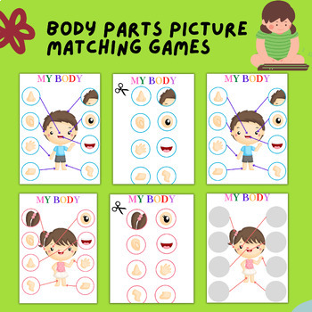 Preview of Body Parts Matching Activity Printable, Toddler Busy Book Pages