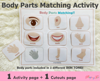Preview of Body Parts Matching Activity, Toddler Busy Book Page, Learning Binder