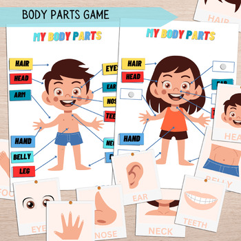 Preview of Body Parts Printable Activity, My Body Flash Cards for Toddlers, My Body Game