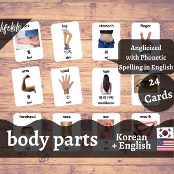 Preview of Body Parts (Real) - KOREAN English Bilingual Flash Cards | 24 Body Parts