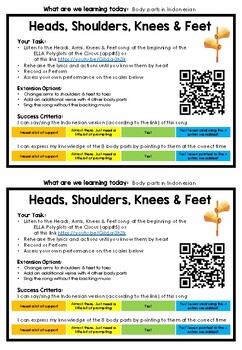 Preview of Body Parts Song Task Card & Self Assessment
