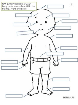 Body Parts In Spanish Worksheet By Botoulas Academy Of Spanish Tpt