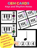 Gem Cards for white keys and rhythm notes. Beginner Piano 