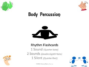 Preview of Body Percussion Performance Flashcards: Rhythm: 1 Sound, 2 Sounds, 1 Silent