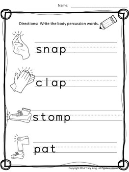 Body Percussion Worksheets by The Bulletin Board Lady-Tracy King