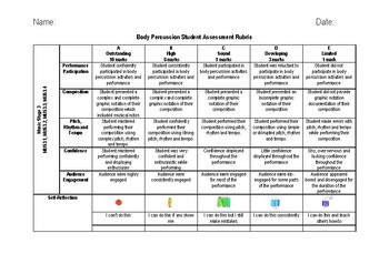 Preview of Body Percussion and Music Assessment Rubric