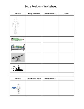 Preview of Body Positions/Anatomical Guided Worksheet with Pictures