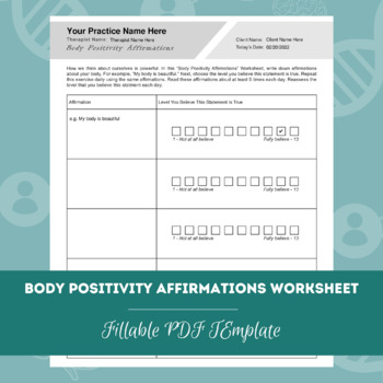 Body Positivity Affirmations Worksheet | Editable / Fillable PDF Template