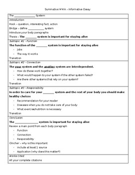 Preview of Body Systems Essay Scaffold - IB PYP Who We Are