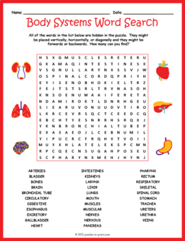 human body systems word search puzzle by puzzles to print tpt
