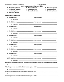 Preview of Body Systems illness Matching