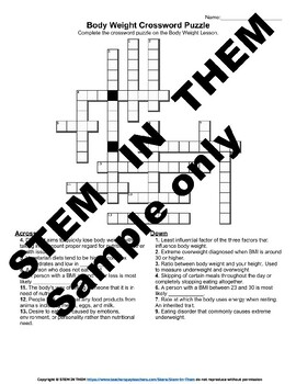Body Weight Crossword Puzzle :Digital by STEM IN THEM TPT