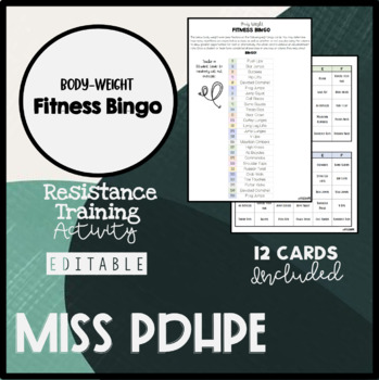 Preview of Body Weight Fitness Bingo