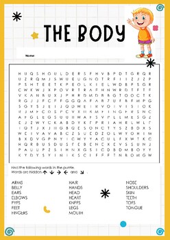 Preview of Body Worksheet Activity - 20 Word Search Puzzle (Part 1)