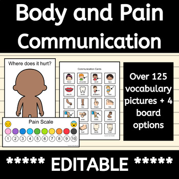 Preview of Body and Pain Editable Non Verbal Communication Boards and Icons for Autism AAC