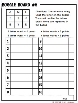 Preview of Boggle Board Sheet