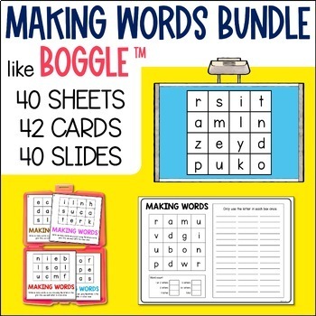 Preview of Just Like Boggle™! Making Words Cards, Sheets Bundle good for Busy Work Packet