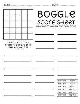 boggle cards and score sheet by missumukoro teachers pay teachers