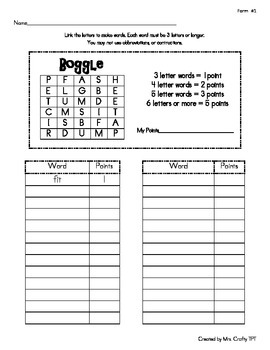 Preview of Boggle Word Work and Math