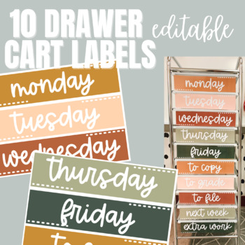 Preview of Boho 10 Drawer Cart Labels EDITABLE