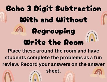 Preview of Boho 3 Digit Subtraction With and Without Regrouping
