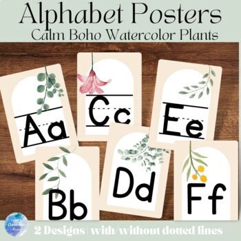 Preview of Boho Alphabet Posters - Calm Colors - Watercolor Plants - Classroom Decor