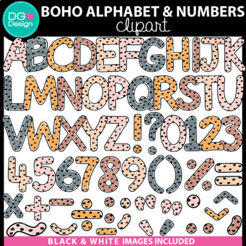 Preview of Boho Alphabet and Numbers Clipart | Bulletin Board Letters | Boho Font
